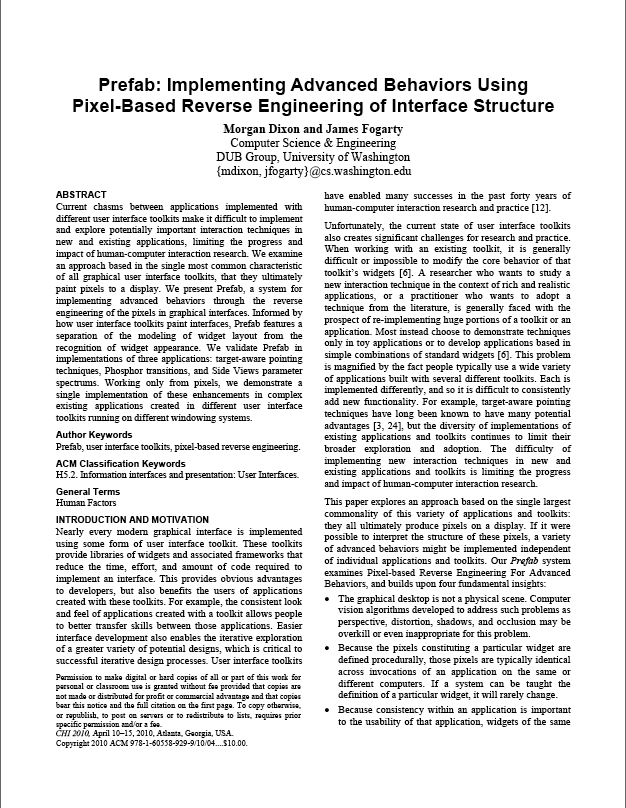 Prefab: Implementing Advanced Behaviors Using Pixel-Based Reverse Engineering of Interface Structure